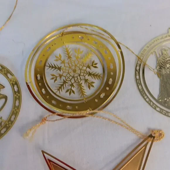 10 Gold Tone Christmas Tree Ornament Lot Die Cut Brass Vintage - Picture 7 of 16